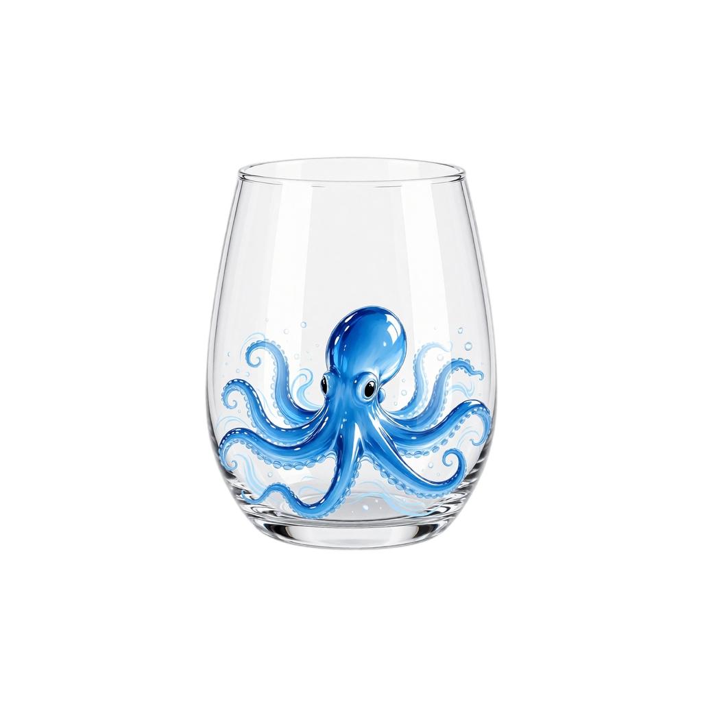 Animal Print Stemless Wine Glass, Handleless Glass Cup With, Turtle and Pattern for and Home Use