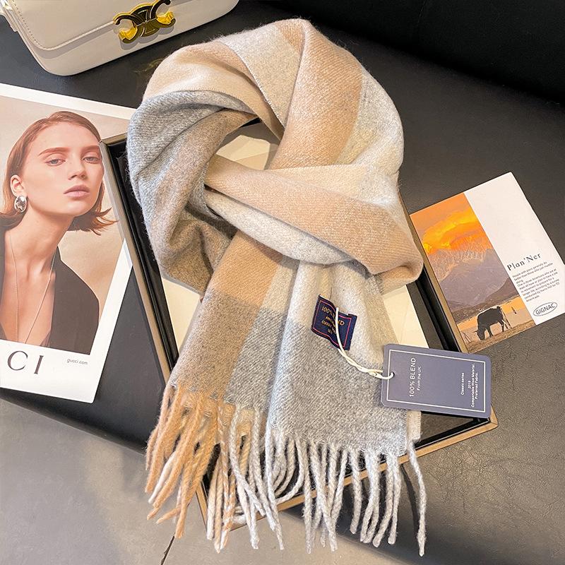 Red plaid scarf winter women's new high-end imitation cashmere scarf Christmas new thickened couple