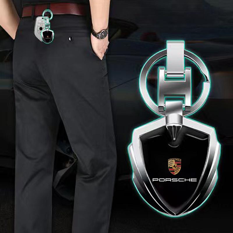 1Pcs Car Emblem Stying Metal Key Rings Shield Shaped Keychain For Porsche Cayenne Panamera Macan Boxster 911 Carrera-GT 944 918 917