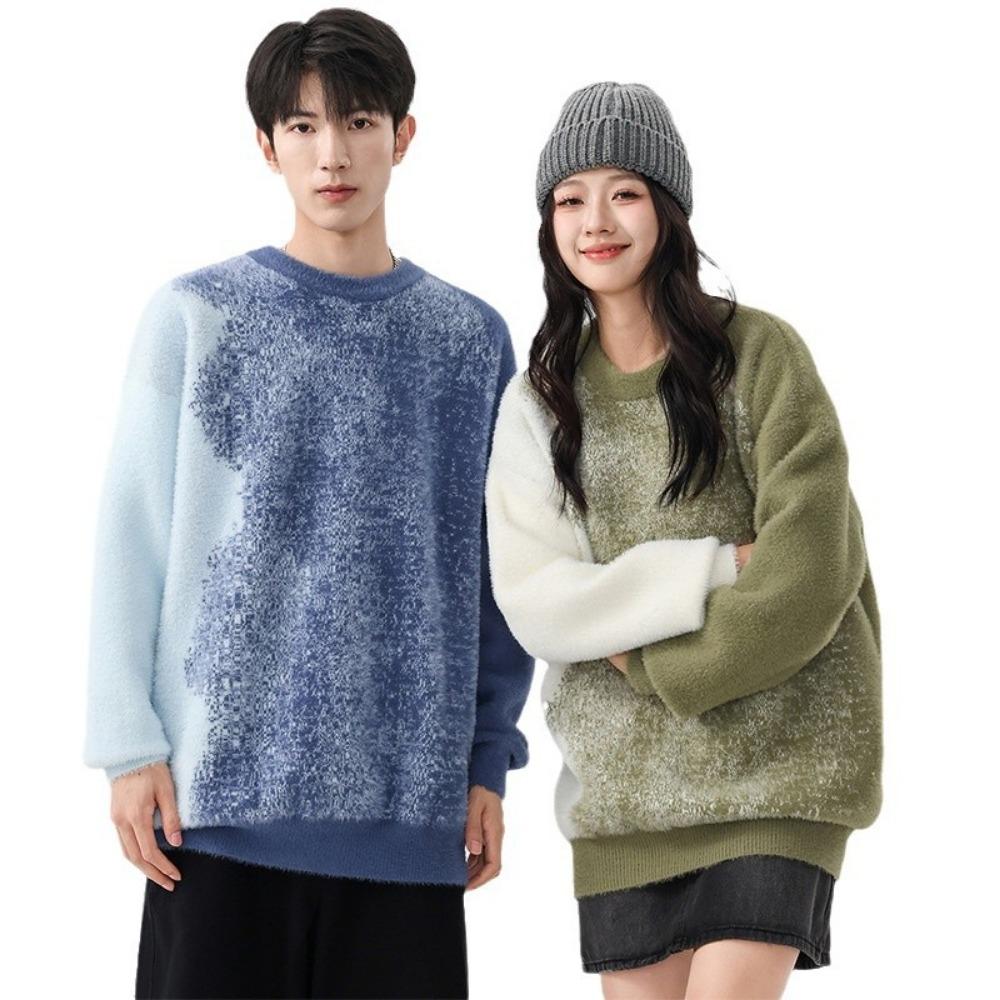 Couple Sweater Men's Loose Imitation Mink Knitted Sweater Lazy Style High Street Trendy Brand Ruffian Handsome Men's Clothing