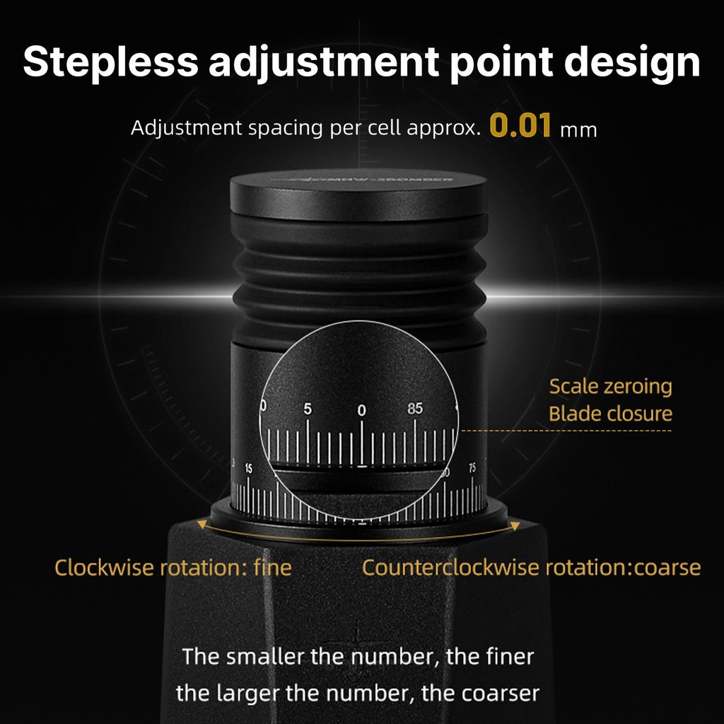 Adjustable Coffee Bean Grinder Home Use Aluminum Alloy Electric Grinder 36 Adjustable 140R/Min Slow Pour Over Coffee Grinder