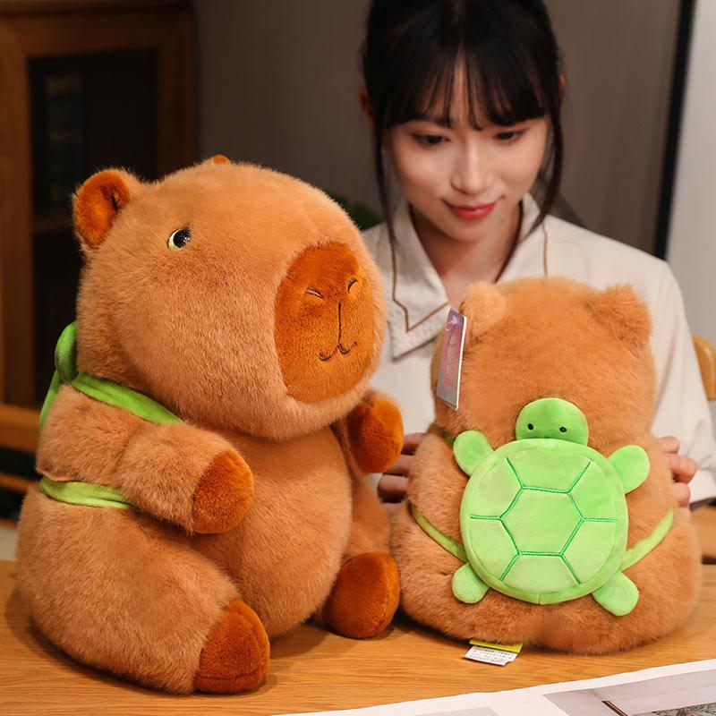Cartoon Capybara Plush Toy With Turtle Backpack Design For Kids