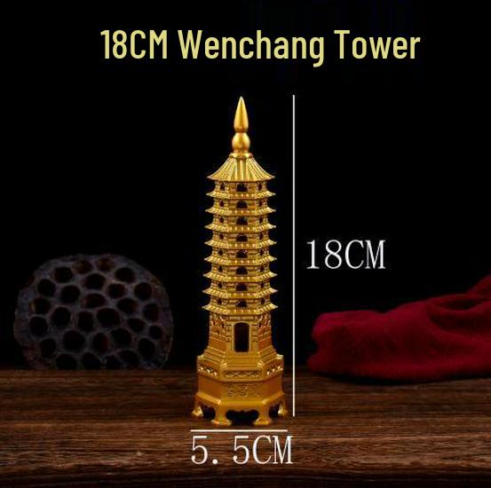 Nine-Story Wenchang Tower Copper Ornament - Chinese Brass Study & Office Décor
