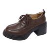 Retro round head thick-soled thick-heeled lace-up single shoes women's 2025 new spring and autumn British style small leather shoes deep-mouth high 
