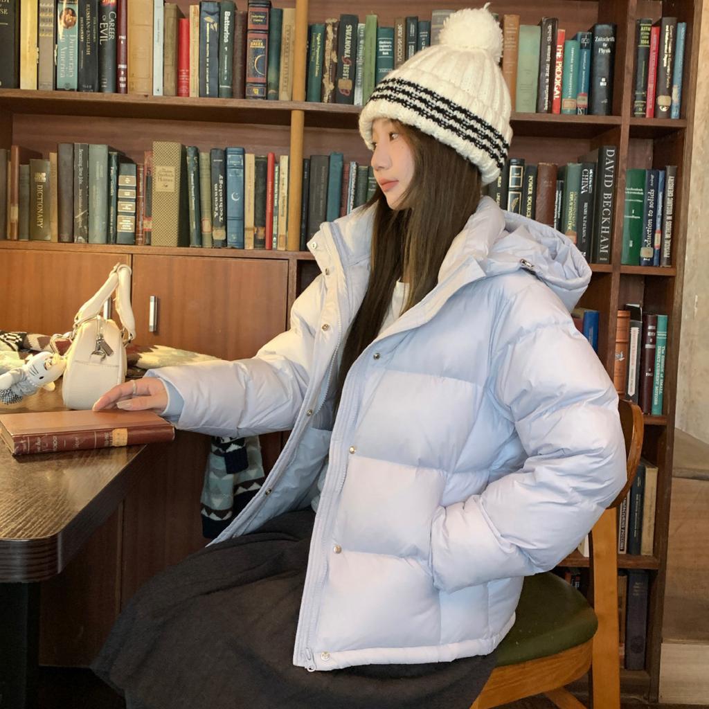 Pinghu down jacket women's winter white duck down thickened short removable hooded sweet small fresh versatile jacket