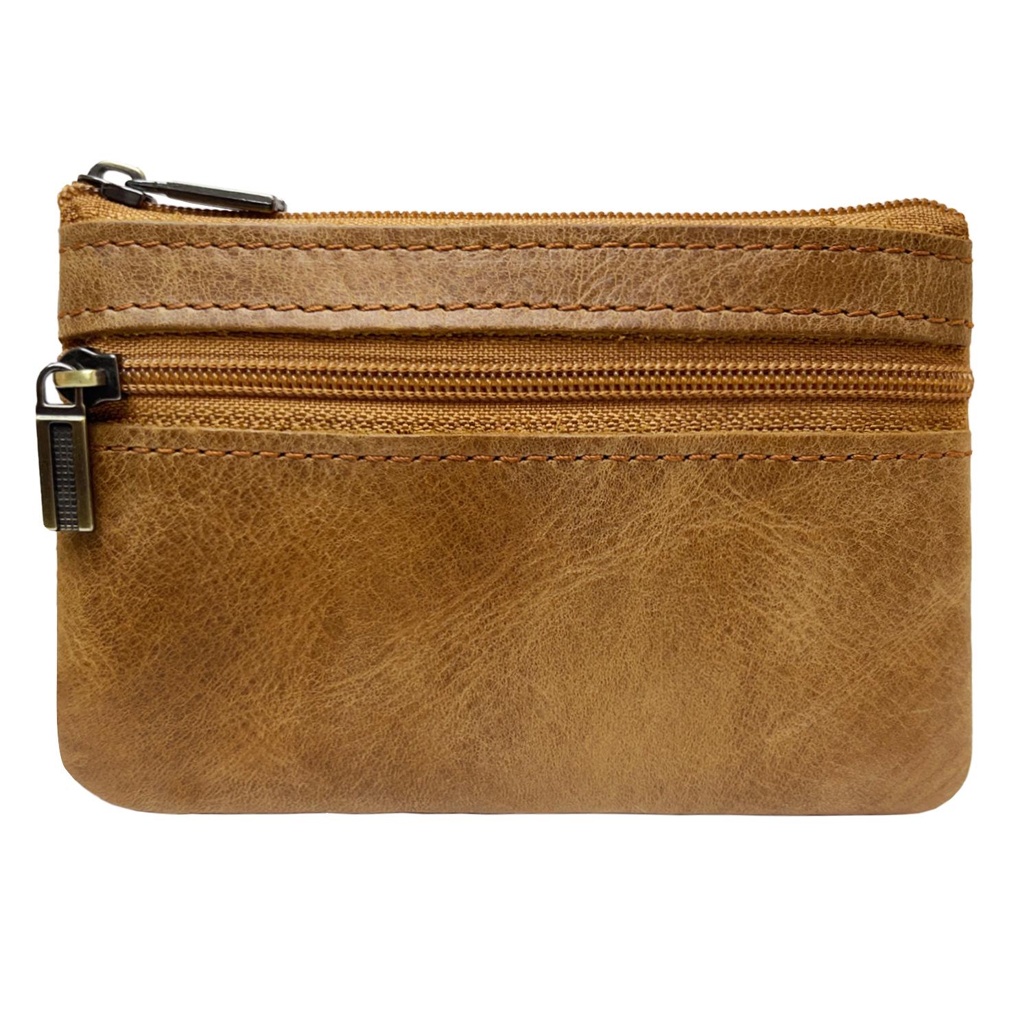

Korean Style Genuine Leather Zipper Coin, Key & Card Holder in Crazy Horse Cowhide
