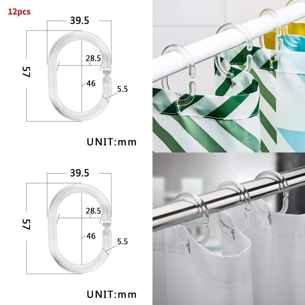 Transparent Shower Curtain Hooks C-shaped Set Of 12 Clear Plastic Hooks