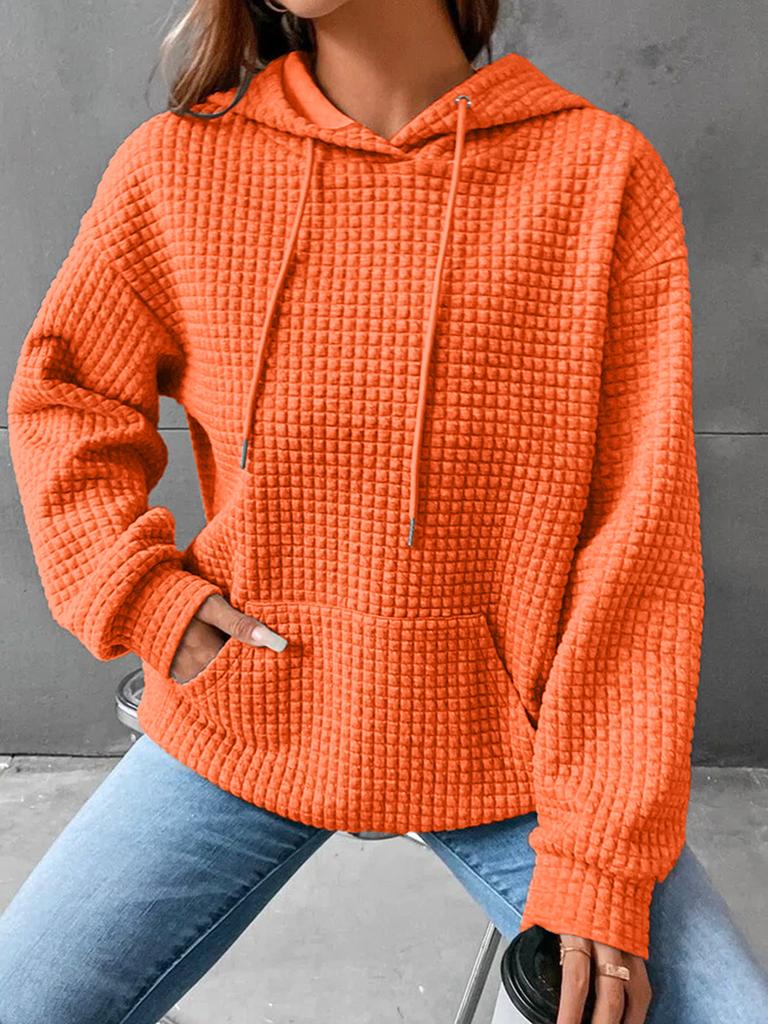 Fall Winter Women's Clothing New Small Check Pocket Long Sleeve Solid Color Top Sweatshirt for Women