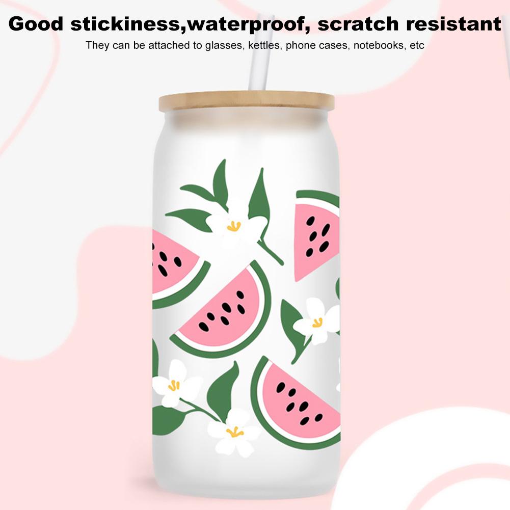 8Pcs Refrigerator Notebook Kettle Book Sticker Waterproof UV DTF Transfers Decals Cups Mugs DIY Logo Kawaii Water Cup Sticker