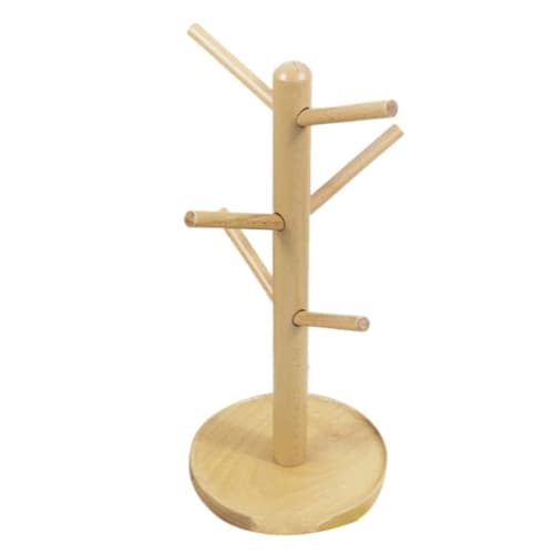 OUNONA Wooden Glass Holder, Cup Stand, Drainer, Kitchen, Bathroom, Mug Tree, Mug Rack, Cup Storage Stand, Stylish Kitchen Storage with 6 Hooks