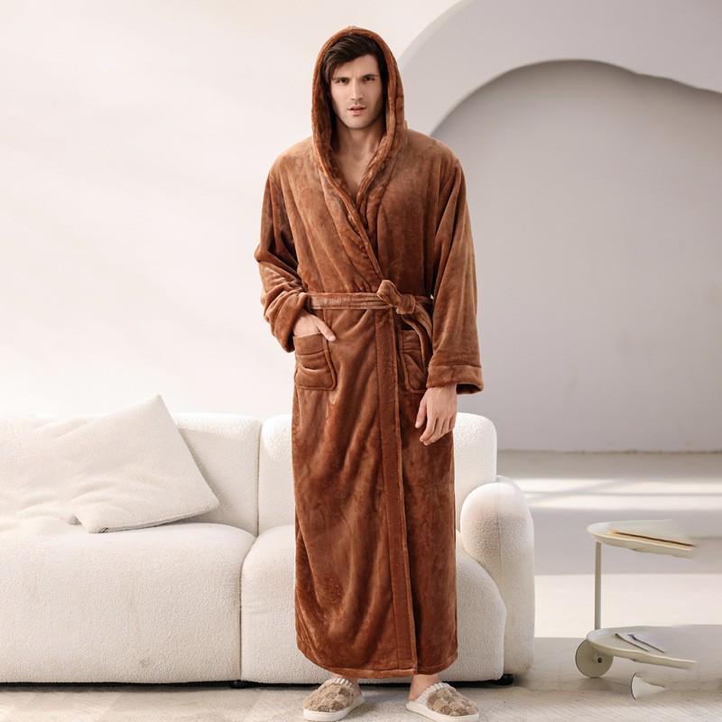 Bata de Franela con Capucha Oversize para Hombre y Mujer de Longitud Larga hasta el Tobillo Ropa de Dormir Acogedora de Invierno Ropa para el Hogar