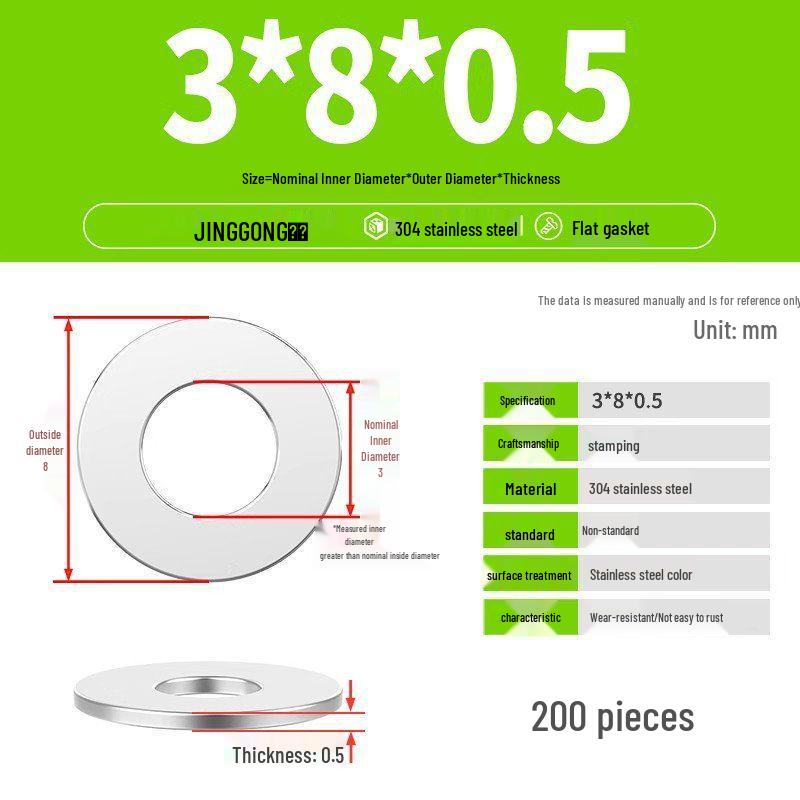 Zesílená plochá podložka/distanční kroužek z nerezové oceli 304 M4 M5 M6 M8