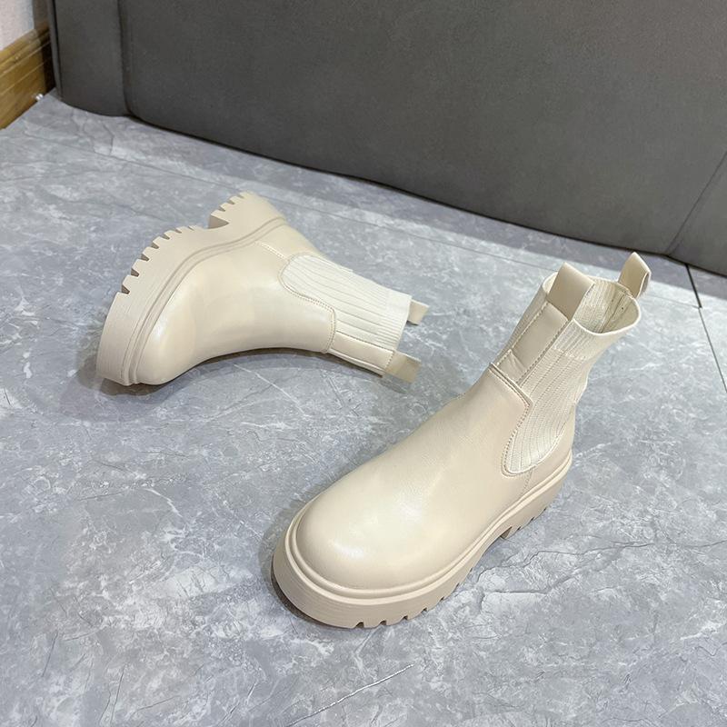 Damen Schuhe Mode Mid-calf Slipper Damen Stiefel Dicksohlige High Heels Winter Damen Stiefel Schuhe mit runder Zehenpartie für Damen