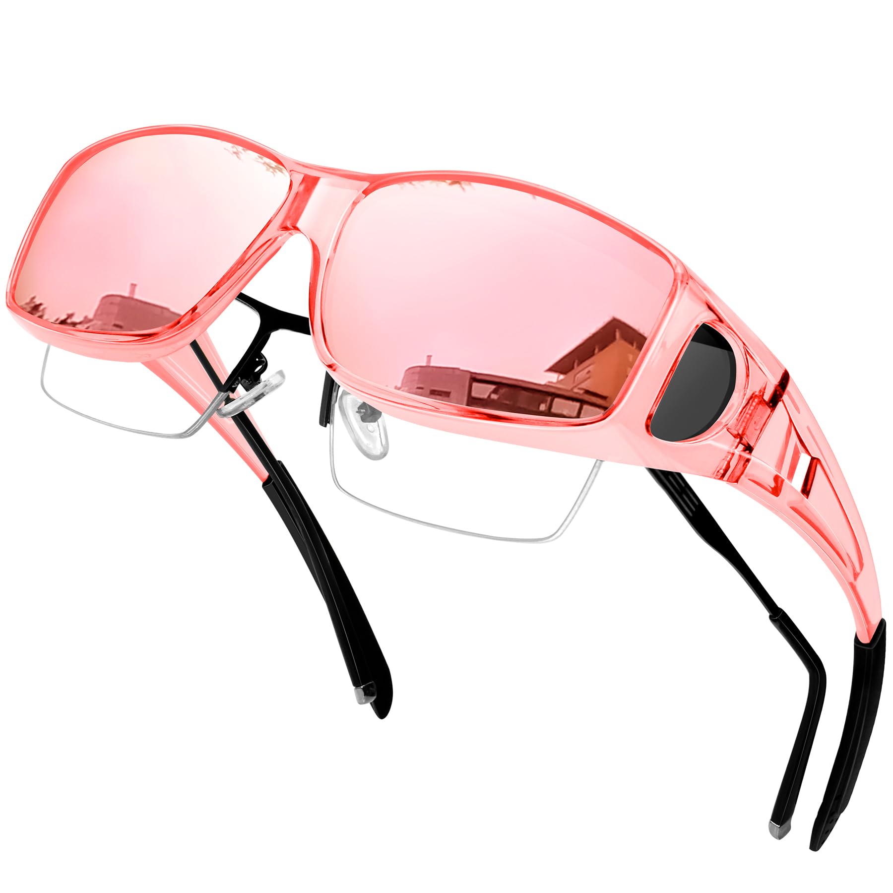 

KANASTAL Over-the-Eye Sunglasses, Wearable Over Eyeglasses, Polarized, UV400 Protection, Unisex, for Driving (Clear Pink)