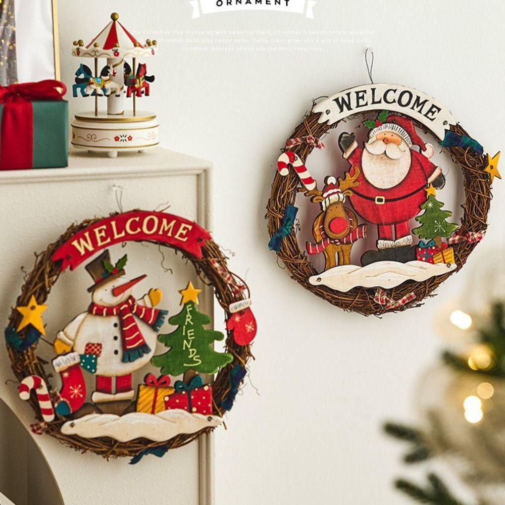 

Retro Christmas Welcome Door Pendant Wooden Santa Claus Snowman Decoration Window Santa Claus