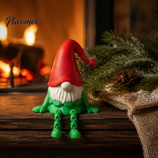 Small Shelf Figurines 3D Printed Gnome Figurine with Movable Joints, Flexible Handmade Style Decorations Statue Santa Hat for Shelf, Office