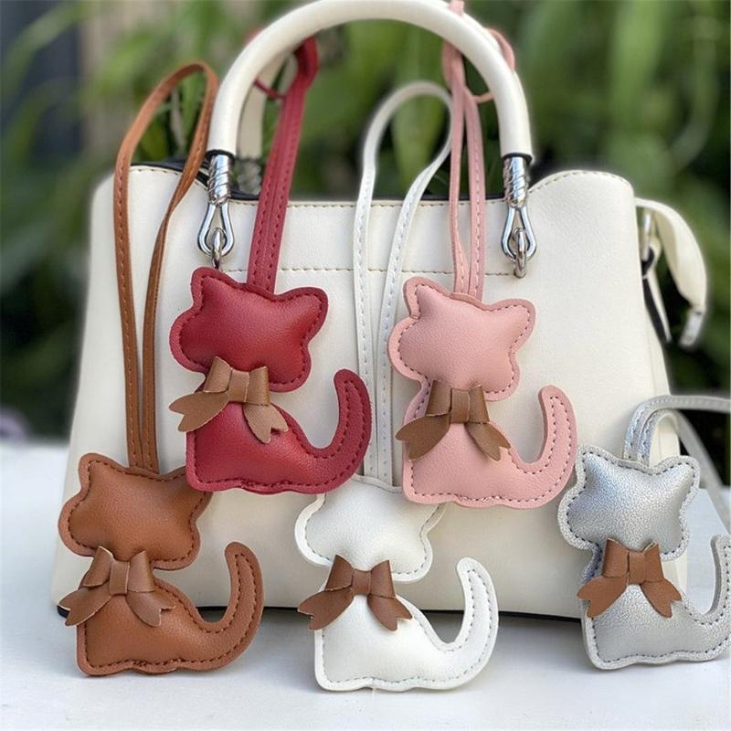 Modischer PU-Schleifen-Schlüsselanhänger mit Katzen-Detail für Handtasche, Schlüssel, Rucksack, Stilvoller Taschen-Hänge-Dekor-Anhänger