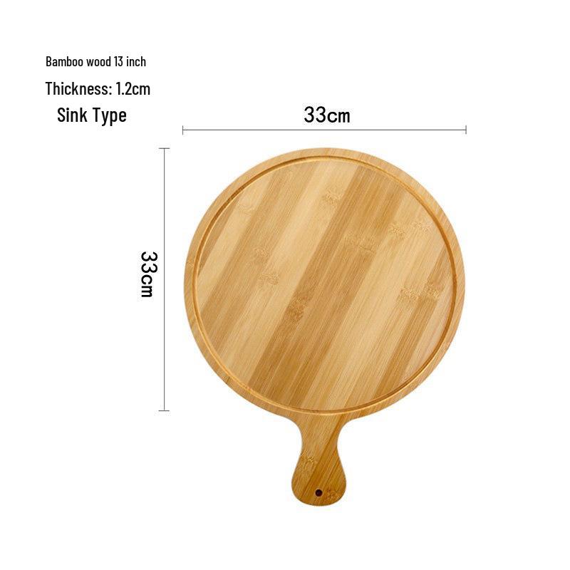 Japanese Style Bamboo & Wood Pizza Board - Round Tray with Handle (8", 9", 10")
