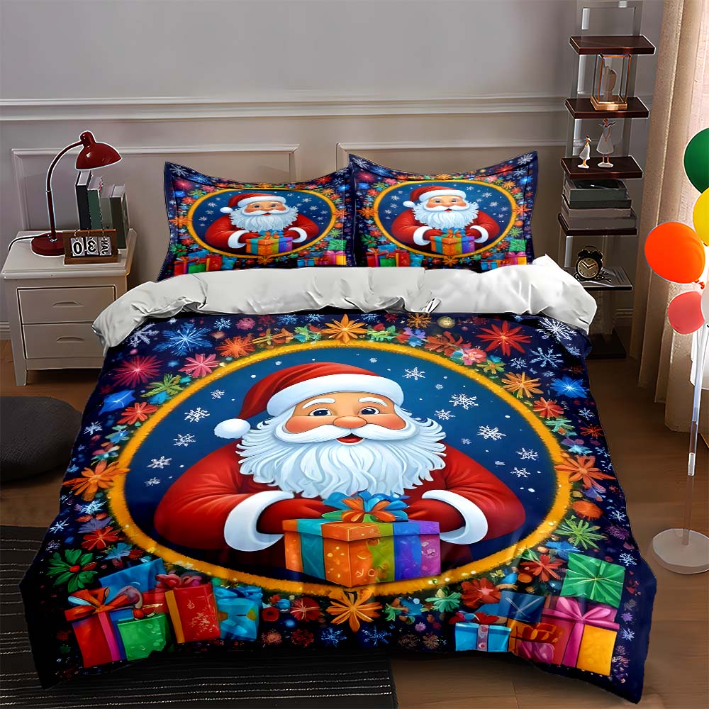 

Santa holding presents Bedding Duvet cover sets Duvet covers Pillowcases gifts (1 * Duvet Cover 2 * Pillowcases, without duvet insert) 135x200cm
