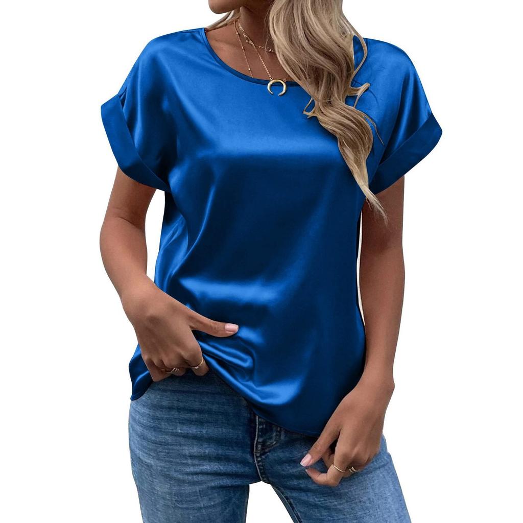 HNXC Summer Chic Color Ding Pullover Round-neck Straight Women's T-shirt