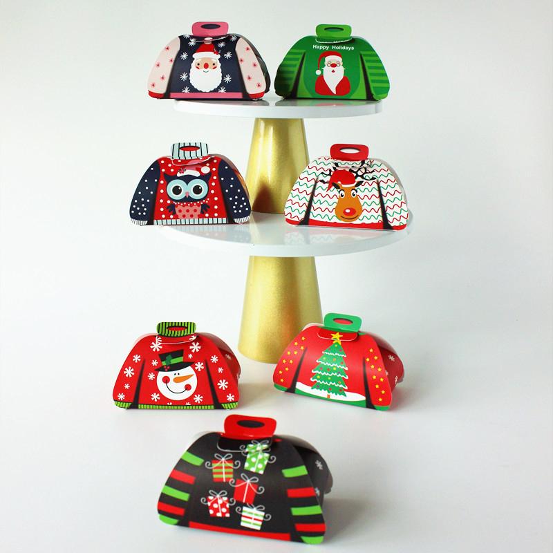 12Pcs 2024 Merry Christmas Cartoon Sweater Christmas Candy Box Kids Chocolate Gift Packaging Box Decor  Year Party Supplies