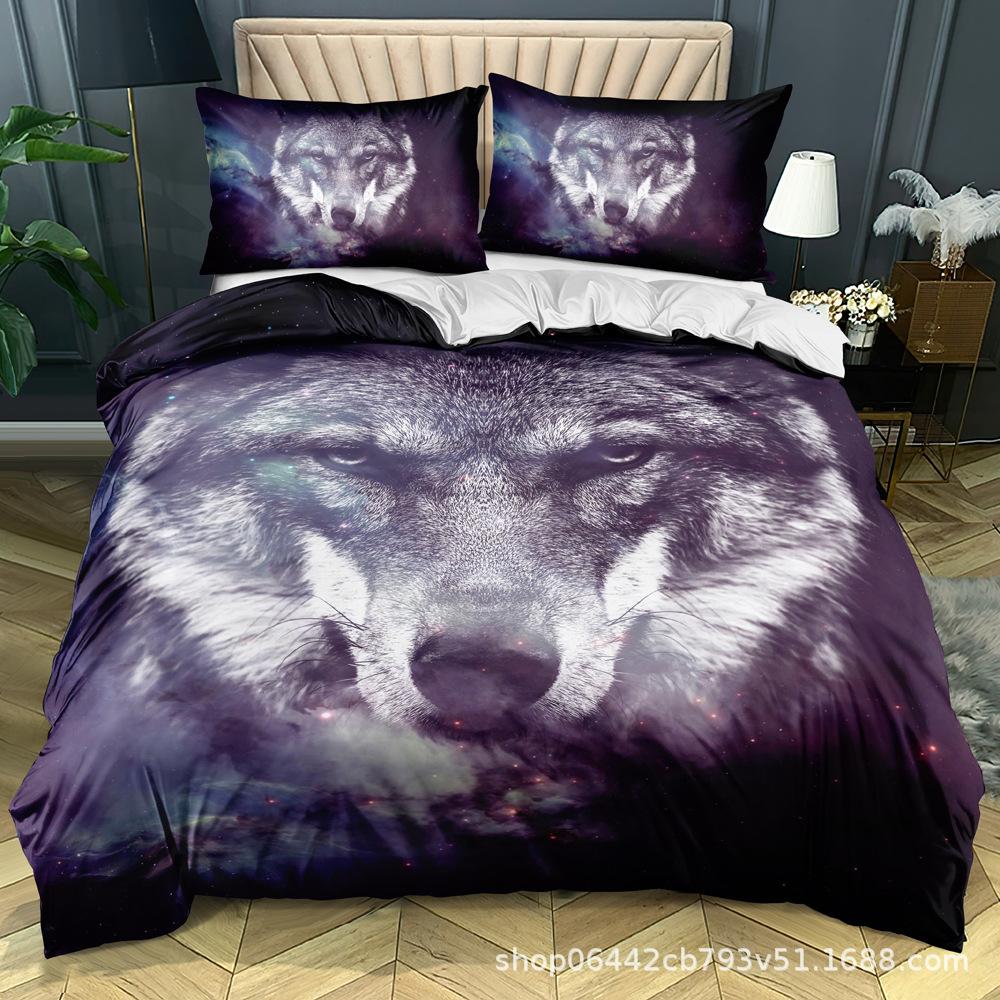 Wolf Themed Bedding Set with Animal Pattern Down Duvet and Pillowcase 2/3 Pieces of Microfiber Fabric Washable and Quick Drying Home Decoration