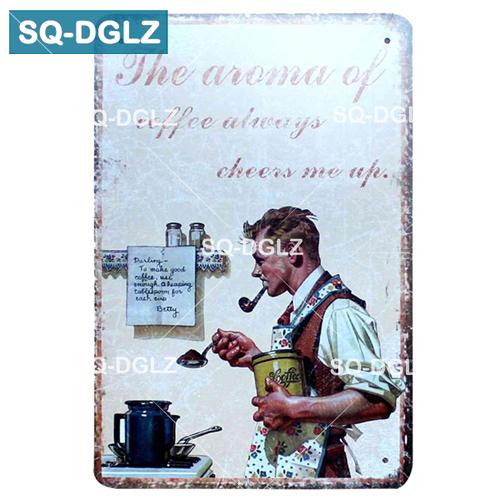 [SQ-DGLZ] kawa metalowy znak Bar dekoracja ścienna znak blaszany Vintage metalowe tabliczki Home Decor malarstwo tablice plakat artystyczny