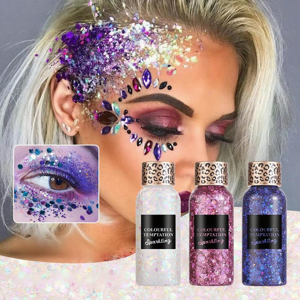 Pearlescent Gel Eyeshadow Liquid with Sequins Sparkling High Glitter for Face and Body Makeup
