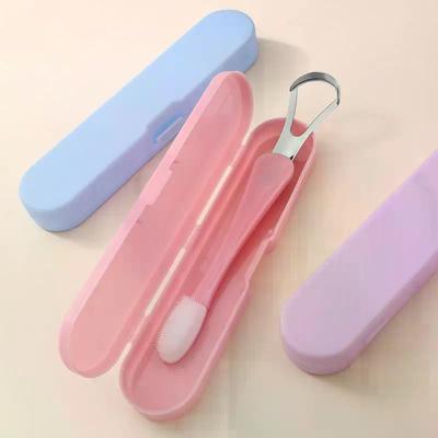 Tongue Scraper Cleaner For Adult Kid,2 In 1 Silicone Tongue Brush And Stainless Steel Tongue Scrapers For Fresh Breath Dental