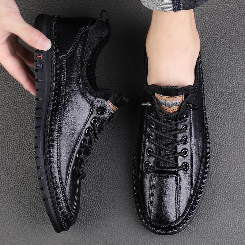 Fashionleather Casual Shoes for Men Lace Up Outdoor Oxfords Black Shoes Handmade Sewing Men's Skate Shoes Men Footwear