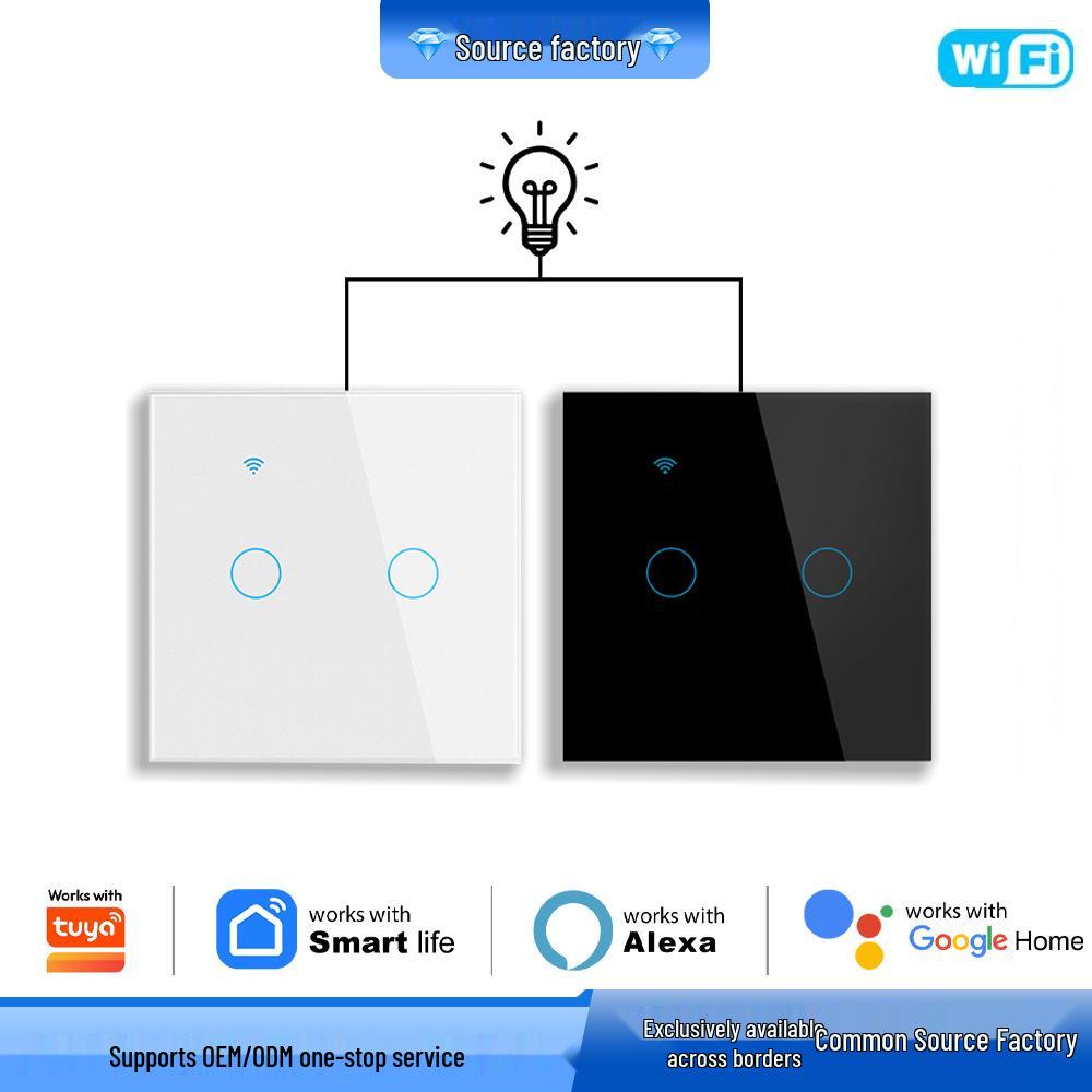 Smart WiFi Double Control Graffiti Switch, EU/UK 86 Type, Neutral Wire, Three-Way, with APP Timer & Voice Control.
