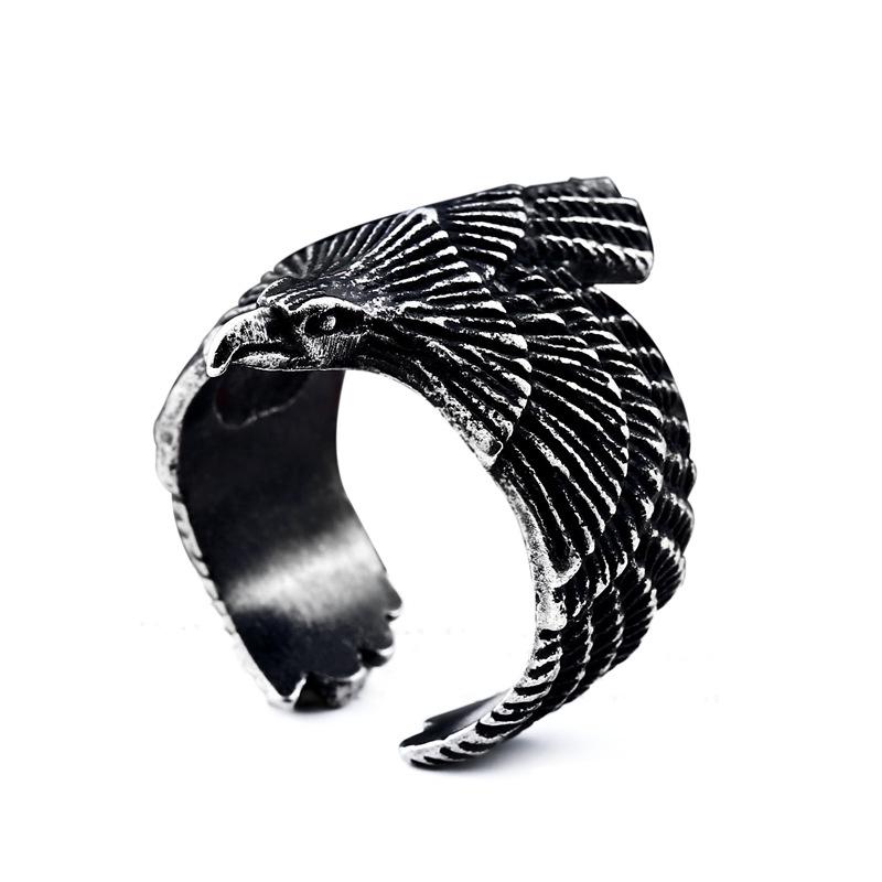 Vintage Gold Plated Eagle Feather Pattern Adjustable Unisex Titanium Steel Ring
