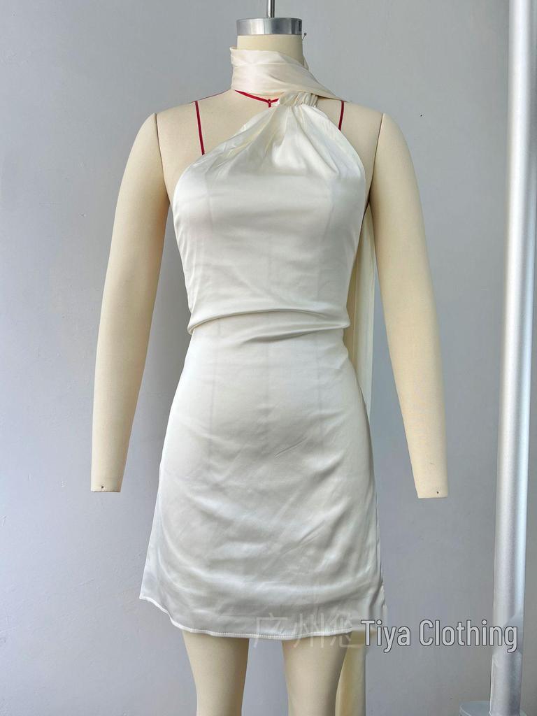 Elegant Cross-Border Satin Dress: Sexy Backless Short Skirt with Adjustable Halter Neck