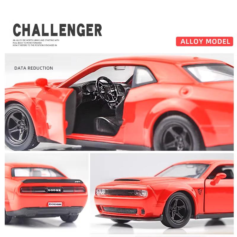 Dodge Challenger 1/36 Simulated Diecasts Metal Alloy Car Model Sound Light Pull Back Collection toys boys kids juguetes niños
