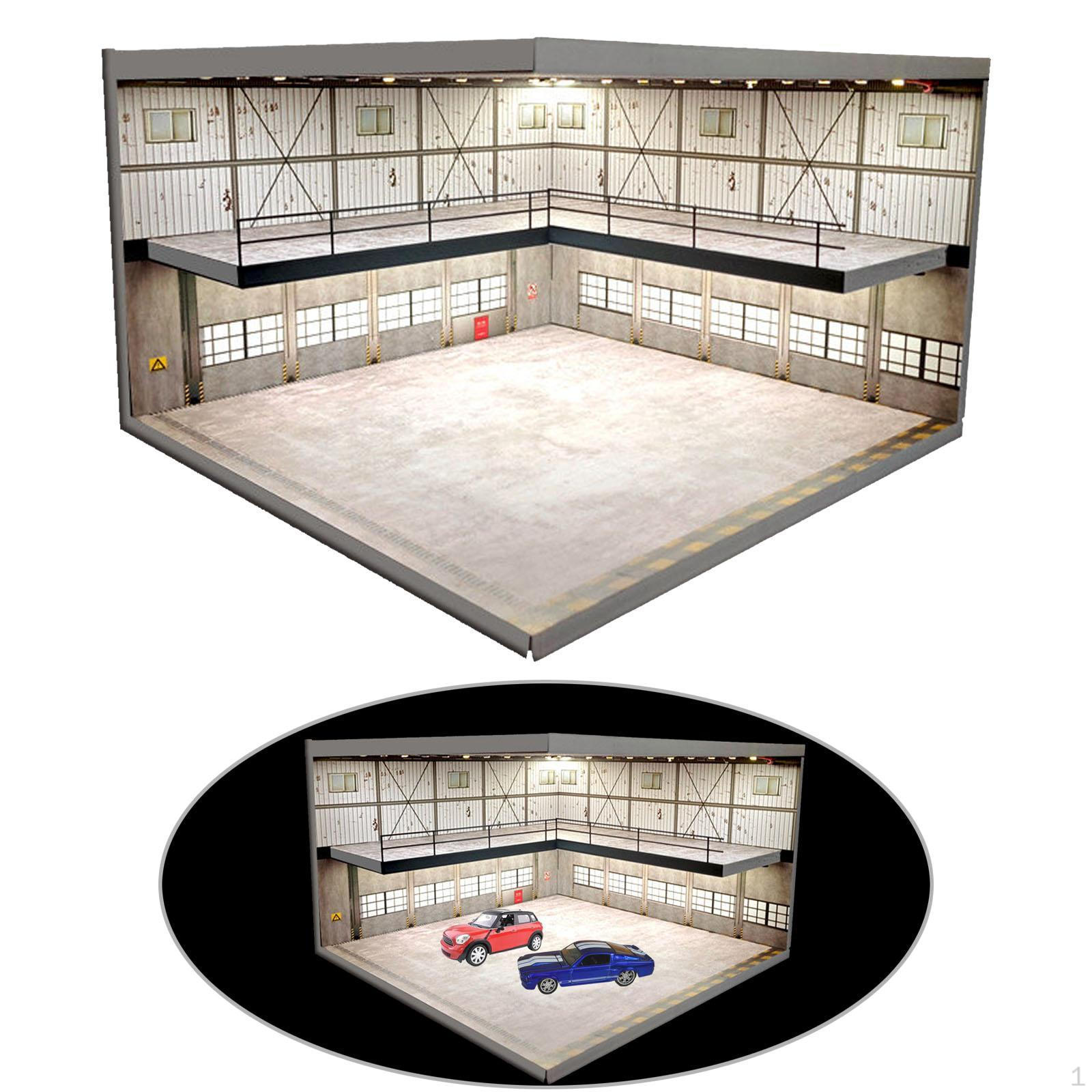 

1/64 Diorama Display Case with Parking Lot Scene Stand Lighting, Realistic Storage