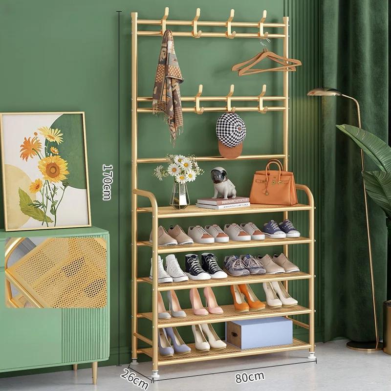Floor-Standing Shoe Rack Multi-Layer Simple Clothes Hanger Space Saving Multi Functional Shoe Shelf Dustproof Sneakers Organizer