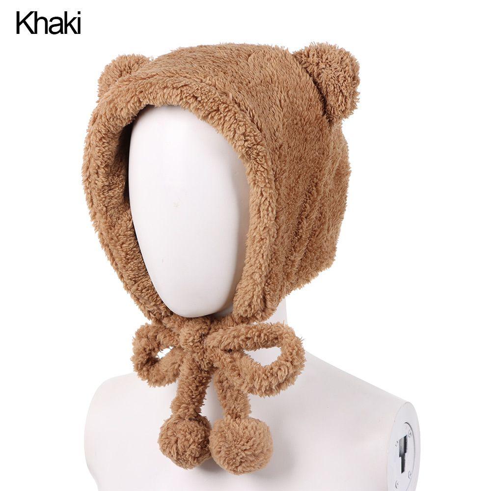 

Мода Ветрозащитная Плюшевая Шапка с Медвежьими Ушками Зимние Шапки Бини Шапки Шапки с Ушками хаки