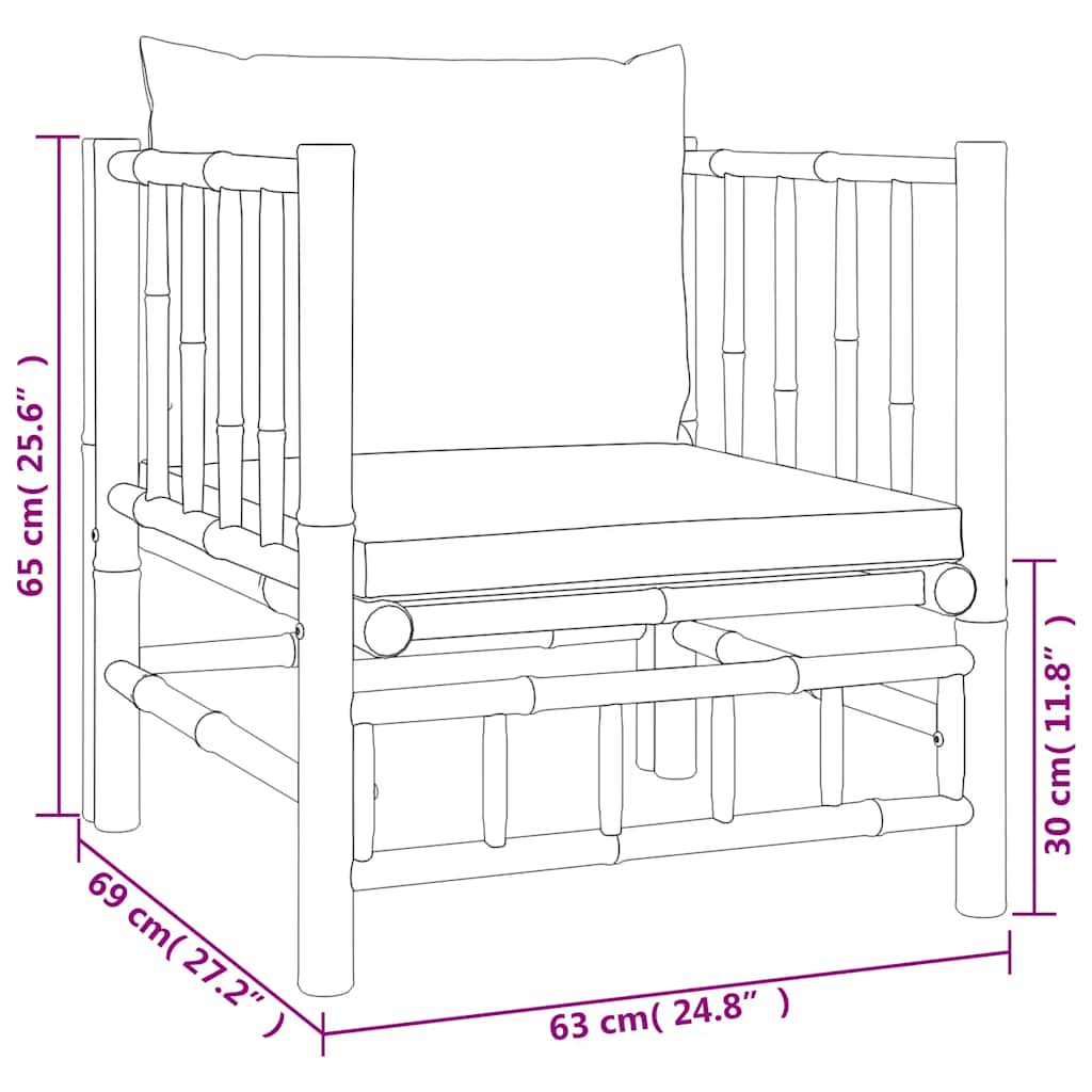 Vidaxl Sofa Ogrodowa Z Ciemnoszarymi Poduszkami, Bambusowa