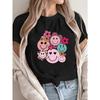 Women's Keep Smile Floral Joyful Face Print Tee Round Neck Short Sleeve Relaxed Fit All-Season Machine Washable Versatile Casual Top
