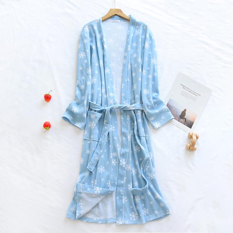 New Cotton Waffle Kimono Bathrobe - Long Sleeve, Soft & Skin-Friendly, Perfect for Spring & Autumn