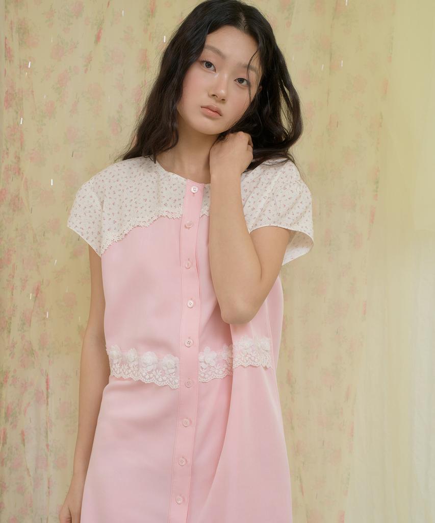 Sennyu Flower Lace Cake Shirt Dress (Pink)