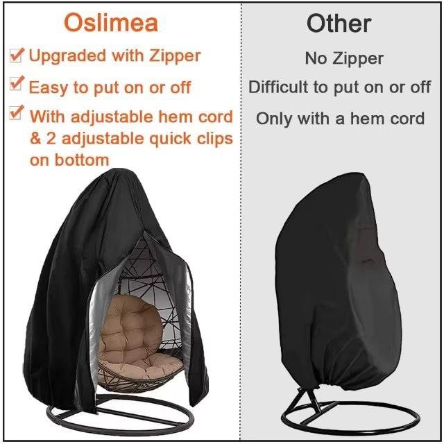 Silver Coated 210D Oxford Cloth Outdoor Eggshell Swing Chair Dust Cover with Middle Opening Zipper