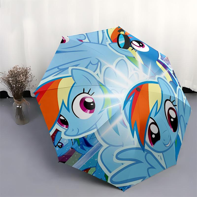 Rainbow Dash, My Little Pony Automatic Opening and Closing, 8 rib Structure Portable Umbrella, Suitable for Men and Women in All Seasons Pe