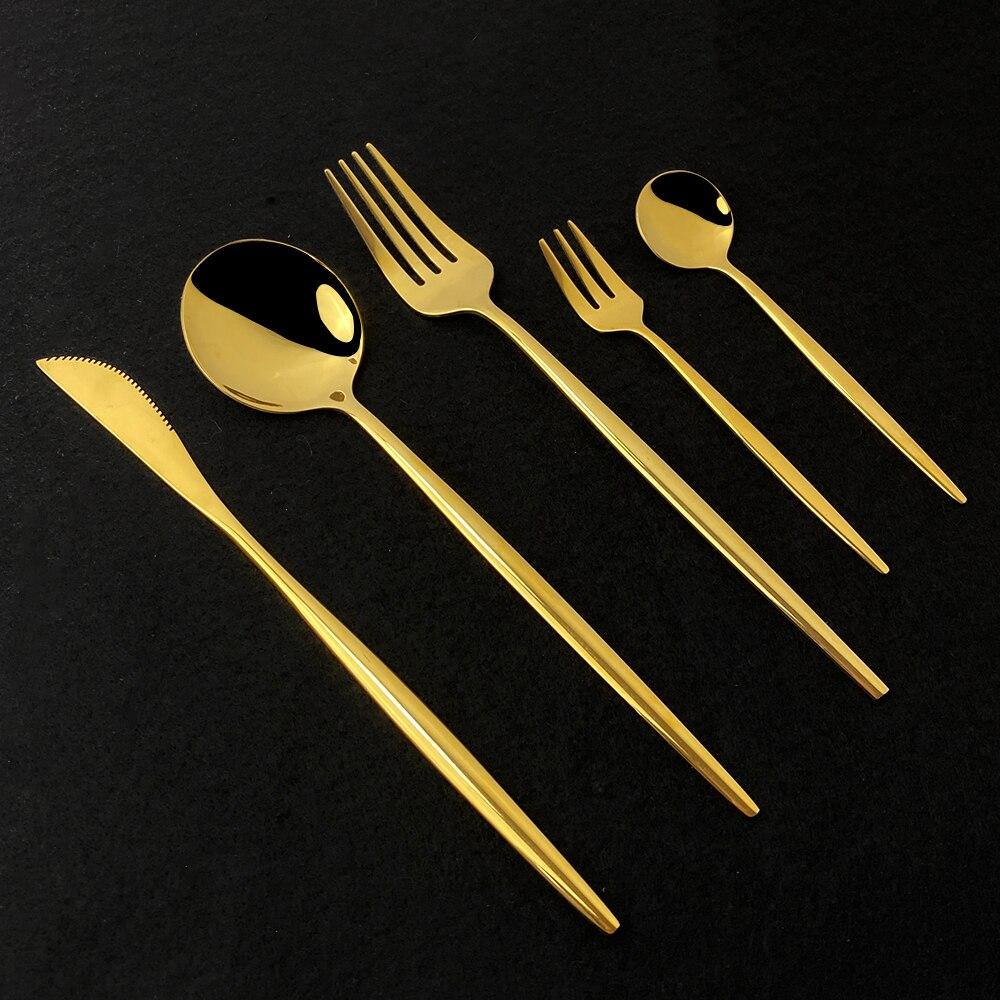 5Pcs Dinnerware Set White Gold Cutlery Set Stainless Steel Golden Cutlery Tableware Set Western Spoon Fork Knife Flatware Set