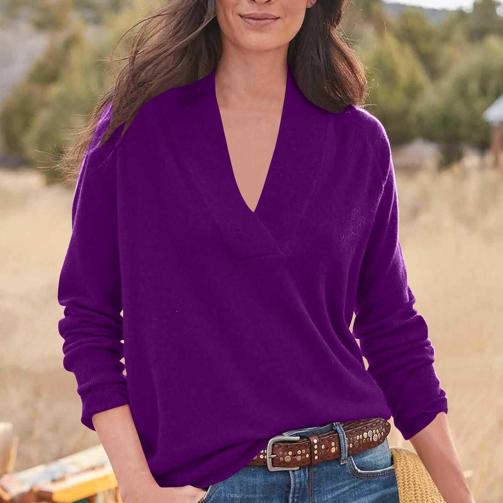 

Женские толстовки с V-образным вырезом, повседневные удобные модные наряды, одежда XL фиолетовый