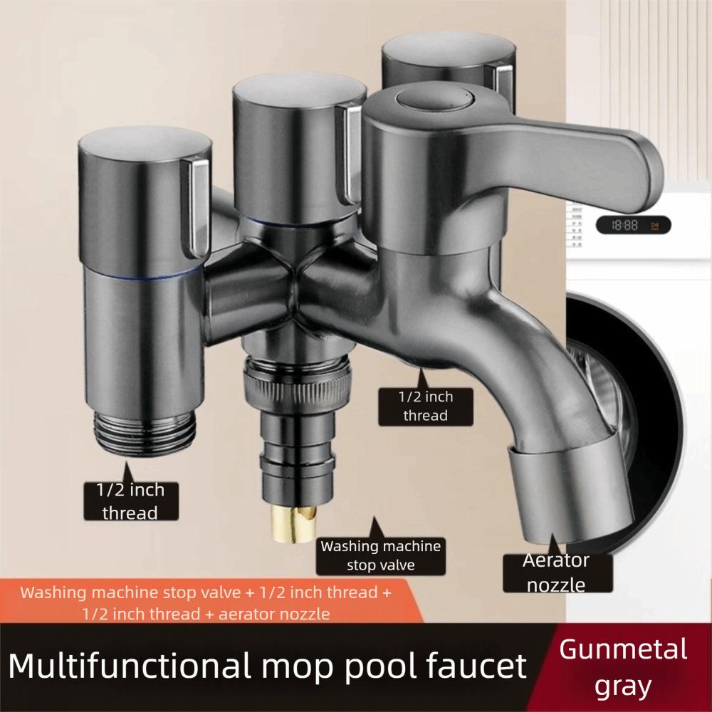 Multifunction Three Tap Faucet Dual Control Easy To Install Three Way Water Tap Double Outlet Flushing Spray Angle Valve