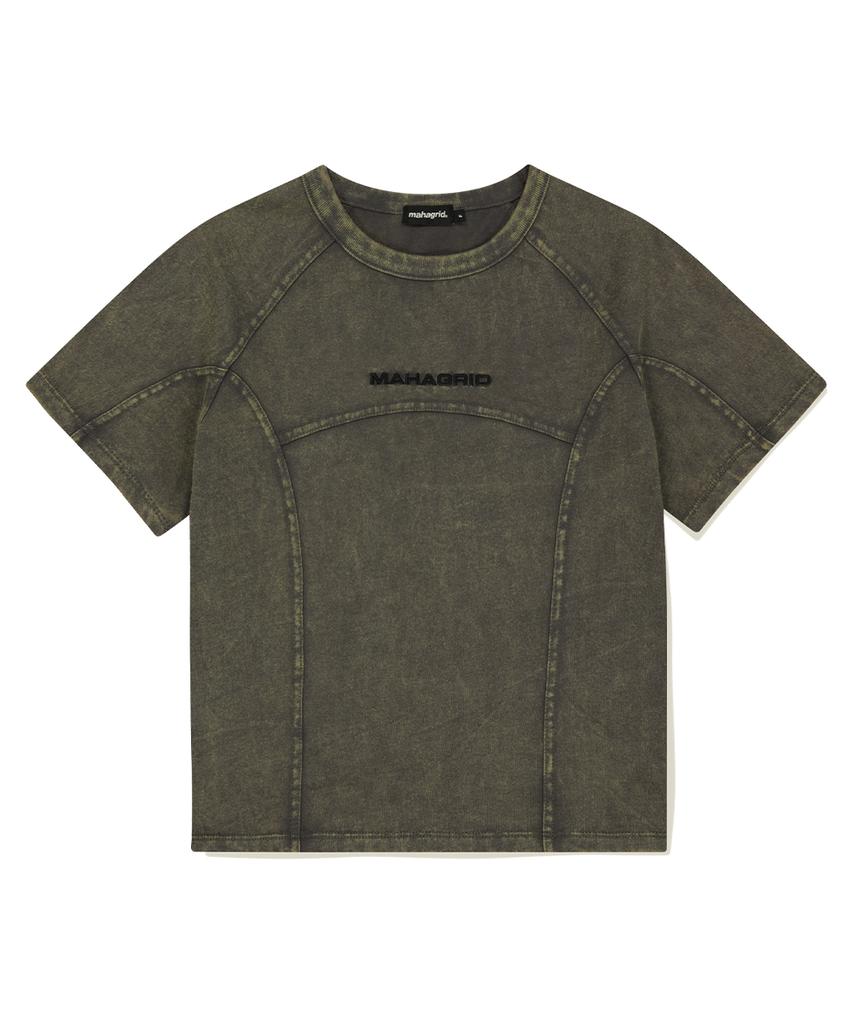 MAHAGRID Washed Curved Tee Charcoal(Mg2Fmft588A)