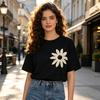 T-shirt Femme Col Rond Manches Courtes Coupe Ample T-shirt Motif Fleur Brodé Style Décontracté Hauts d'Été