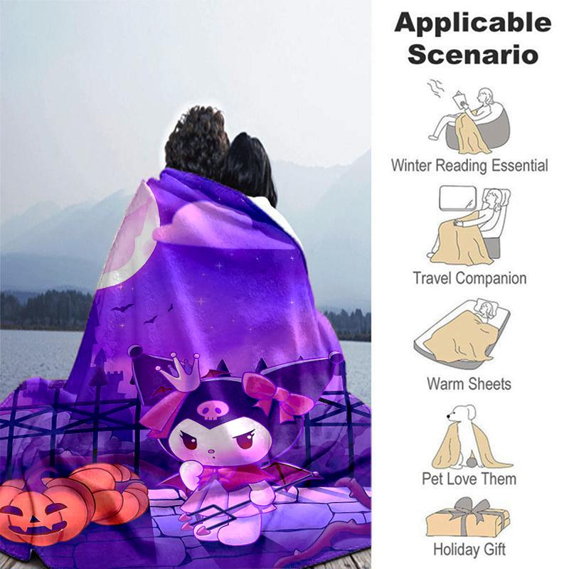 1pc Halloween Night Kuromi's Spooky Castle Blanket, Cute Home Decor, Soft Throw Blanket, Perfect Gift for Birthday or Christmas, Living Room, Travel,