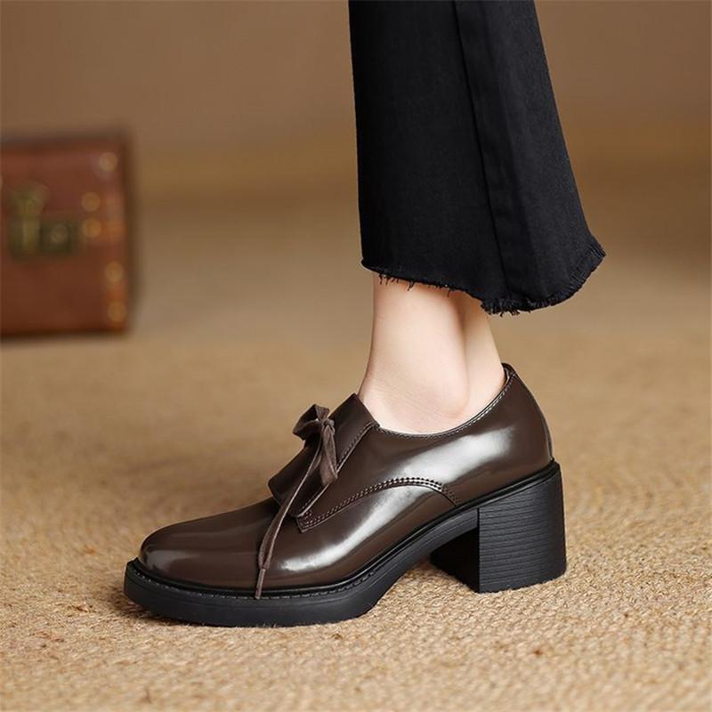 Fashion New Spring Patent Leather Woman Shoes Round Toe Women Pumps Shoes for Women Chunky Heel Loafers Fashion Casual High Heels Shoes